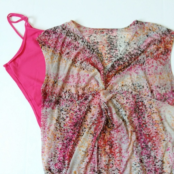 Tops - Pink splatter paint sheer top cami 2pc 3XL